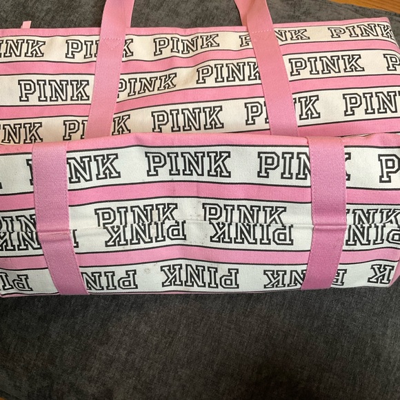 PINK canvas zip-closure tote bag, pink & white & black, Large, EUC - Picture 5 of 7